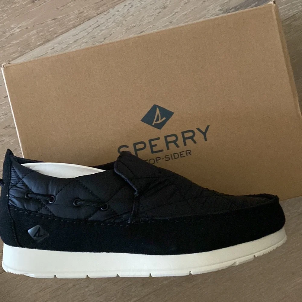 Sperry Moc-Sider Nylon Slipper Sneakers Slip Ons Black NEW Size 9.5 Men